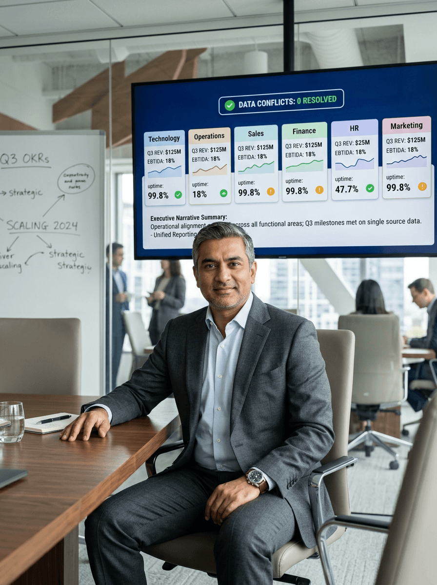 COO with unified cross-divisional performance view replacing three consultants and an analyst team